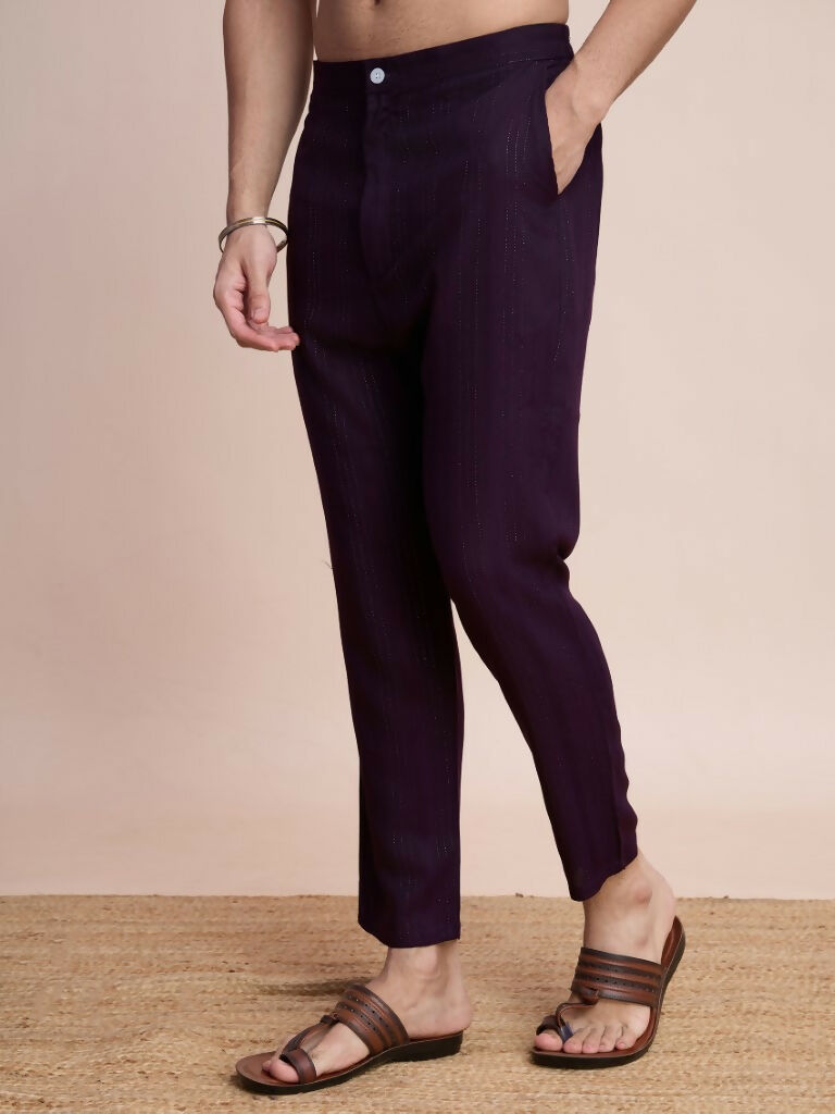 Vastranavya Traditional Festival Wear Viscose Thread & Sequence Embroidered Work Kurta Pant Set - Purple
