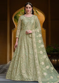 Pista Green Pure Butterfly Net Wedding Wear Anarkali Suit - Emponline