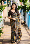 Coffee Cotton Blend Ajrak Saree with Unstitched Blouse - A2M