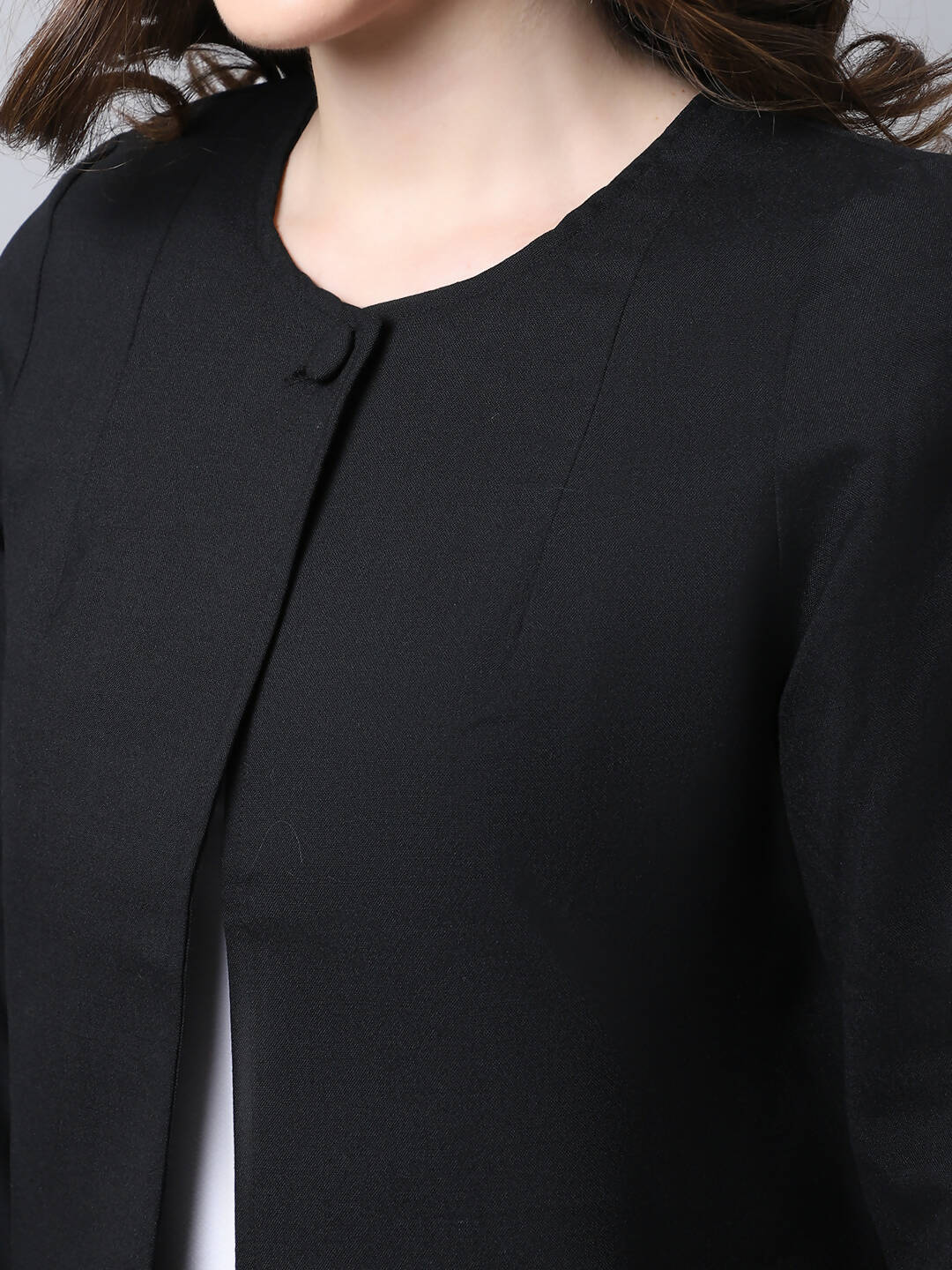 Even Apparels Black Linen Cotton Open Front Statement Women's Jacket