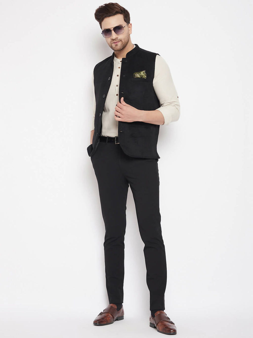 Even Apparels Black Wool Men Woven Nehru Jacket