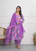 Lavender Muslin silk Embroidery with Thread and sequence Stitched Suit With Dupatta - Tanisha