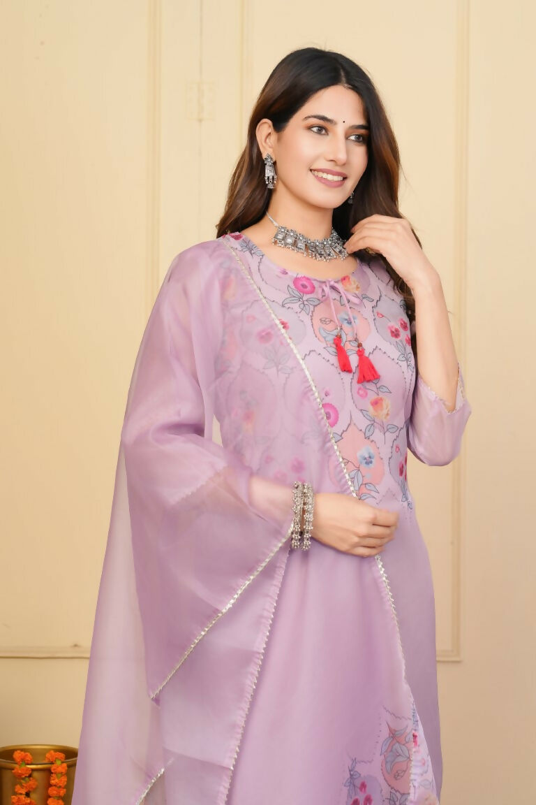 Wine Premium Organza Embroidered Stitched Suit With Dupatta - Tanisha