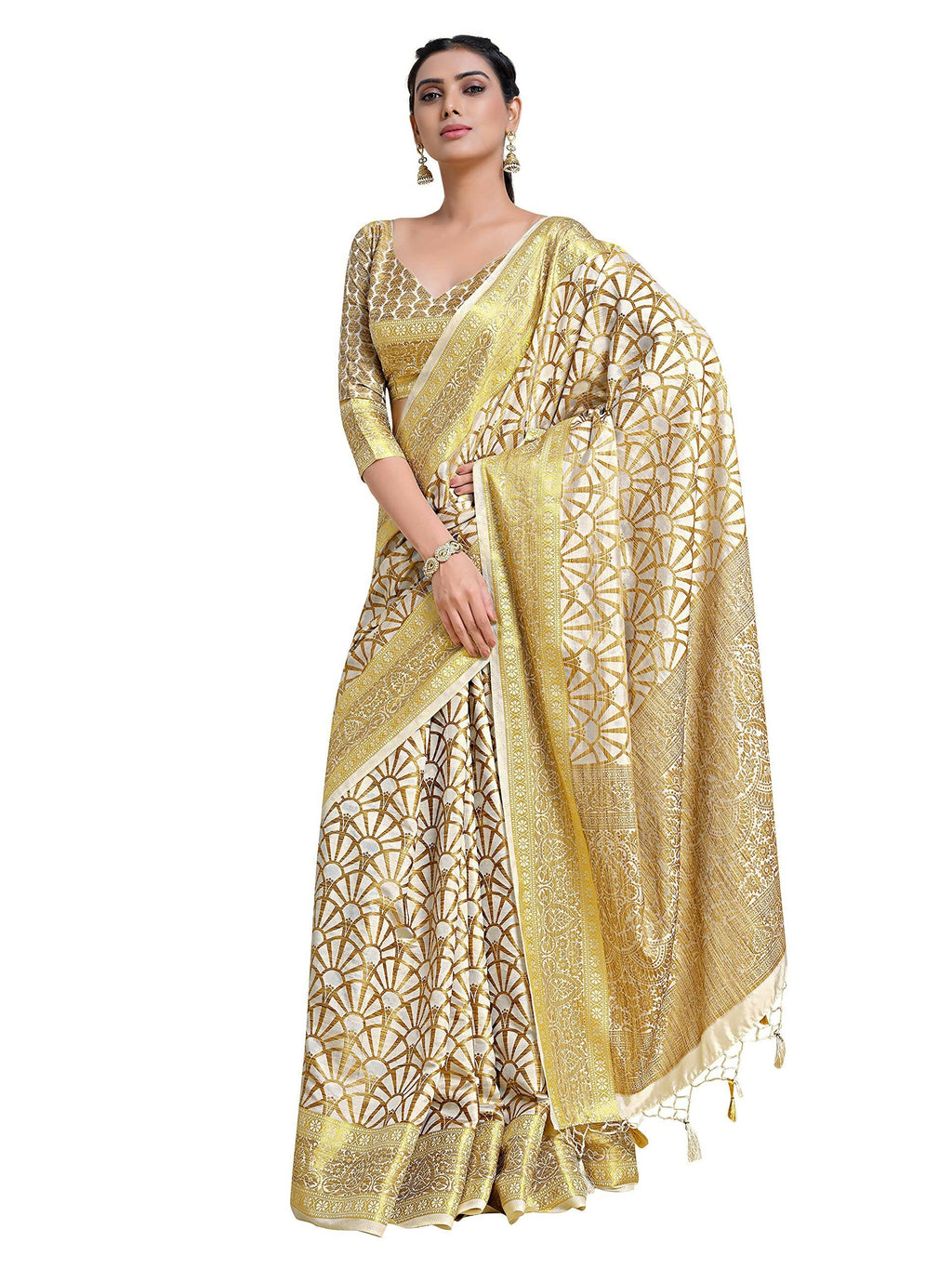 Mimosa Women's Off-White Kanjivaram Art Silk Saree