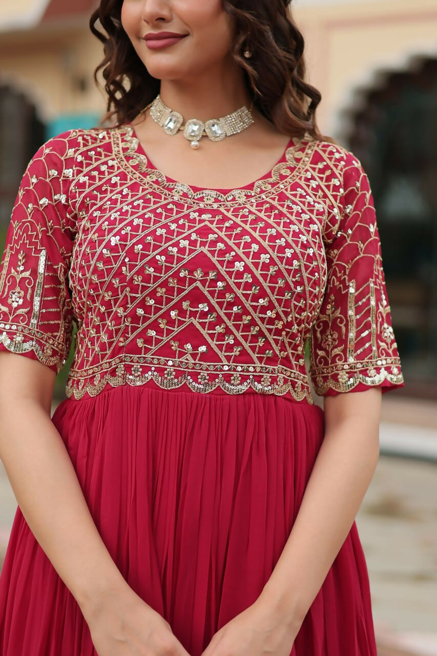 Vastranavya Faux Blooming with Embroidery Zari Sequins-work Gown - Pink
