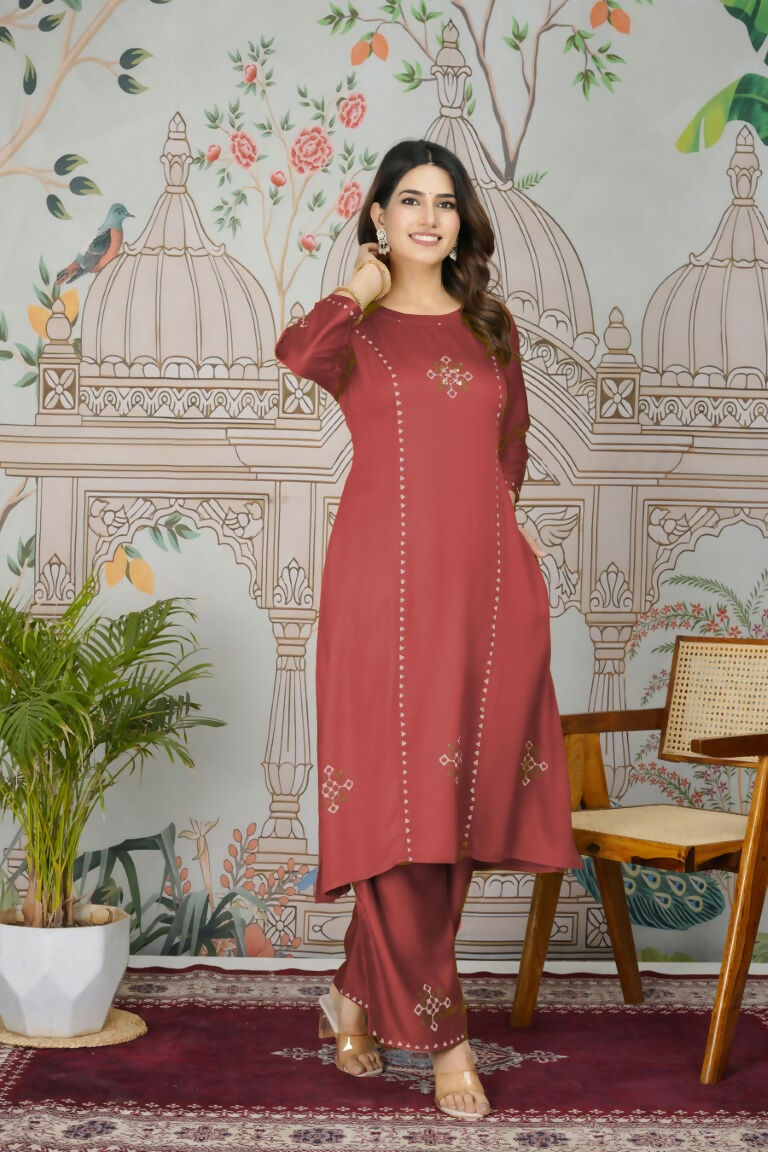 Festive Wear Ethnic Pure gaji silk with pocket inside kurti Red Stitched Suit - Pihu