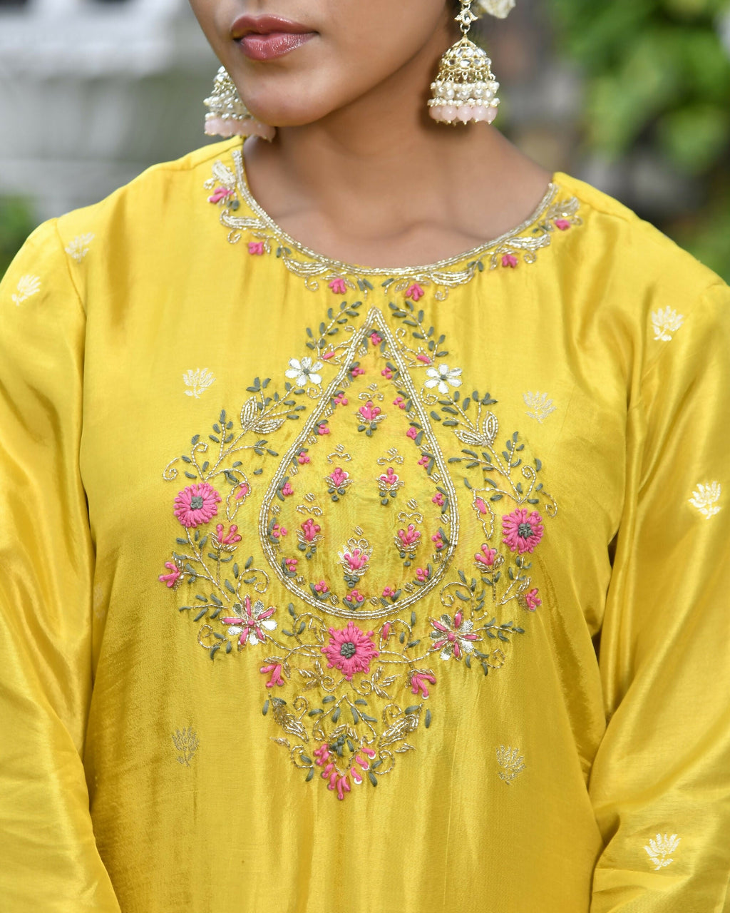 Vaasva Women's Silk Mustard Emboidered Solid Kurta, Sharara & Dupatta Set