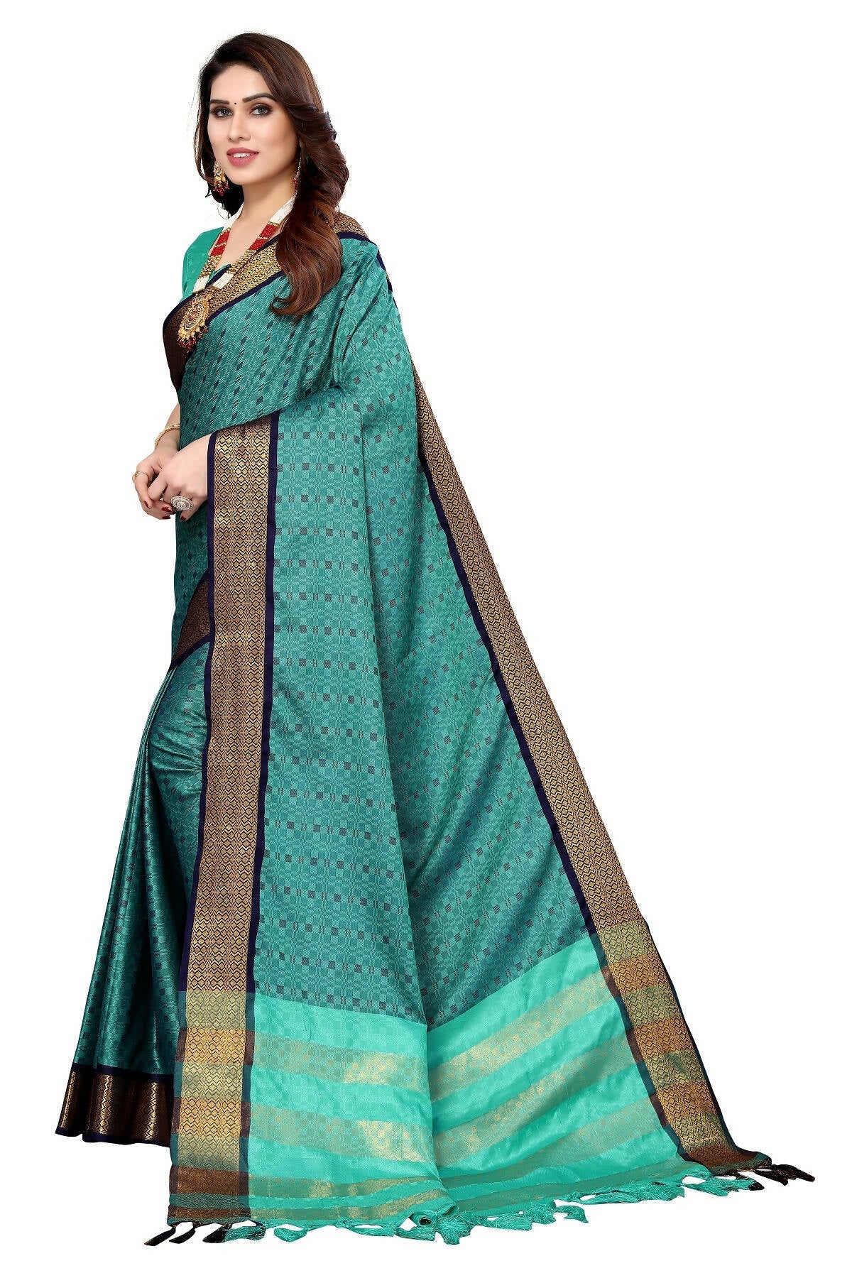 Vamika Weaving Rama Green Cotton Silk Saree