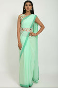 PR Fashion Pista Georgette Gpo Lace Saree