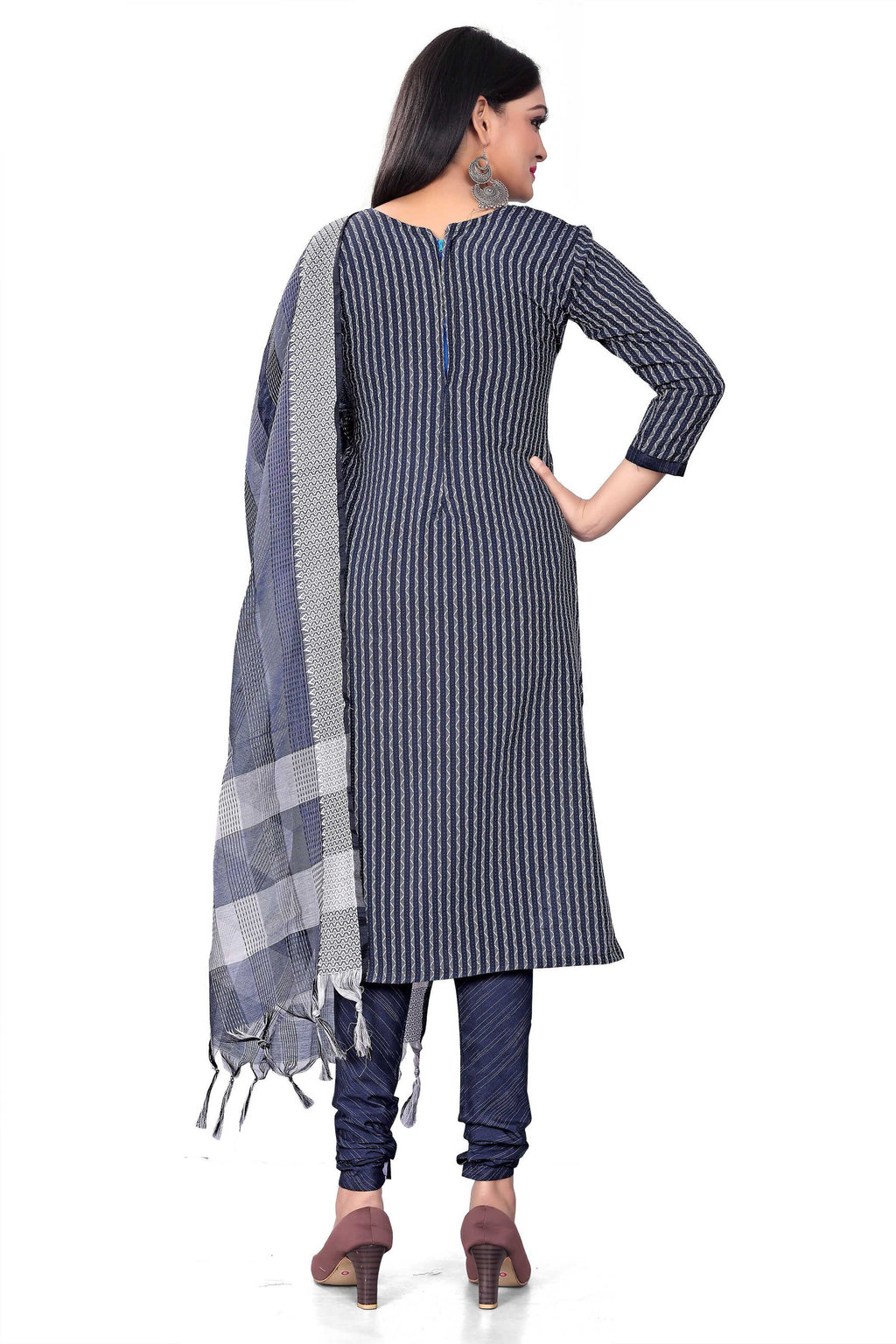 Blue Cotton Jacquard Woven Unstitched Dress Material - Amara
