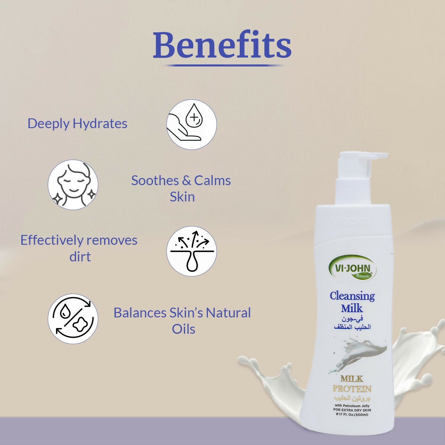 VI-JOHN Naturale Cleansing Milk with petroleum jelly for extra dry skin