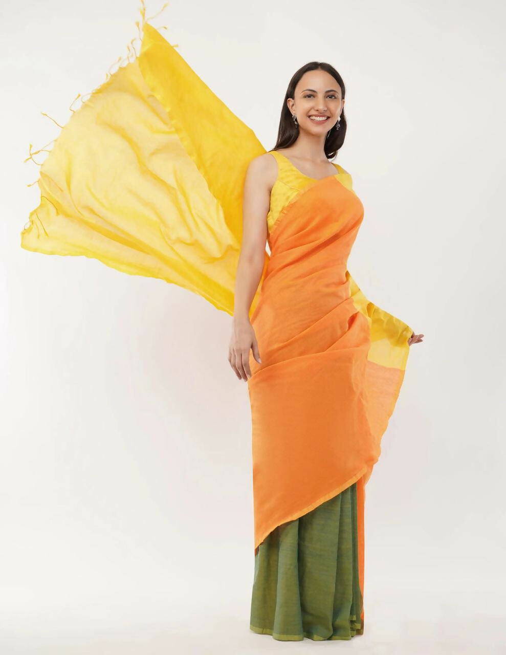 Exclusive Collection Beautiful Khadi Cotton Yellow Orange Green Handloom Saree