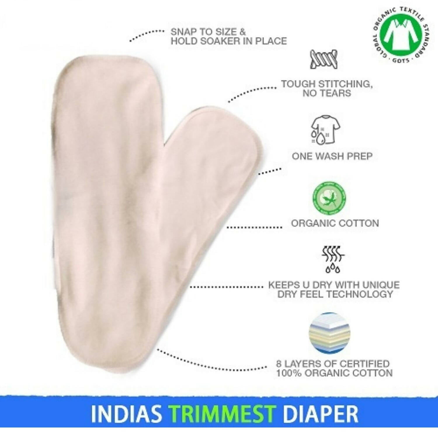 Kindermum Nano Pro Aio Cloth Diaper ( With 2 Organic Inserts And Power Booster)-Random Jungle For Kids