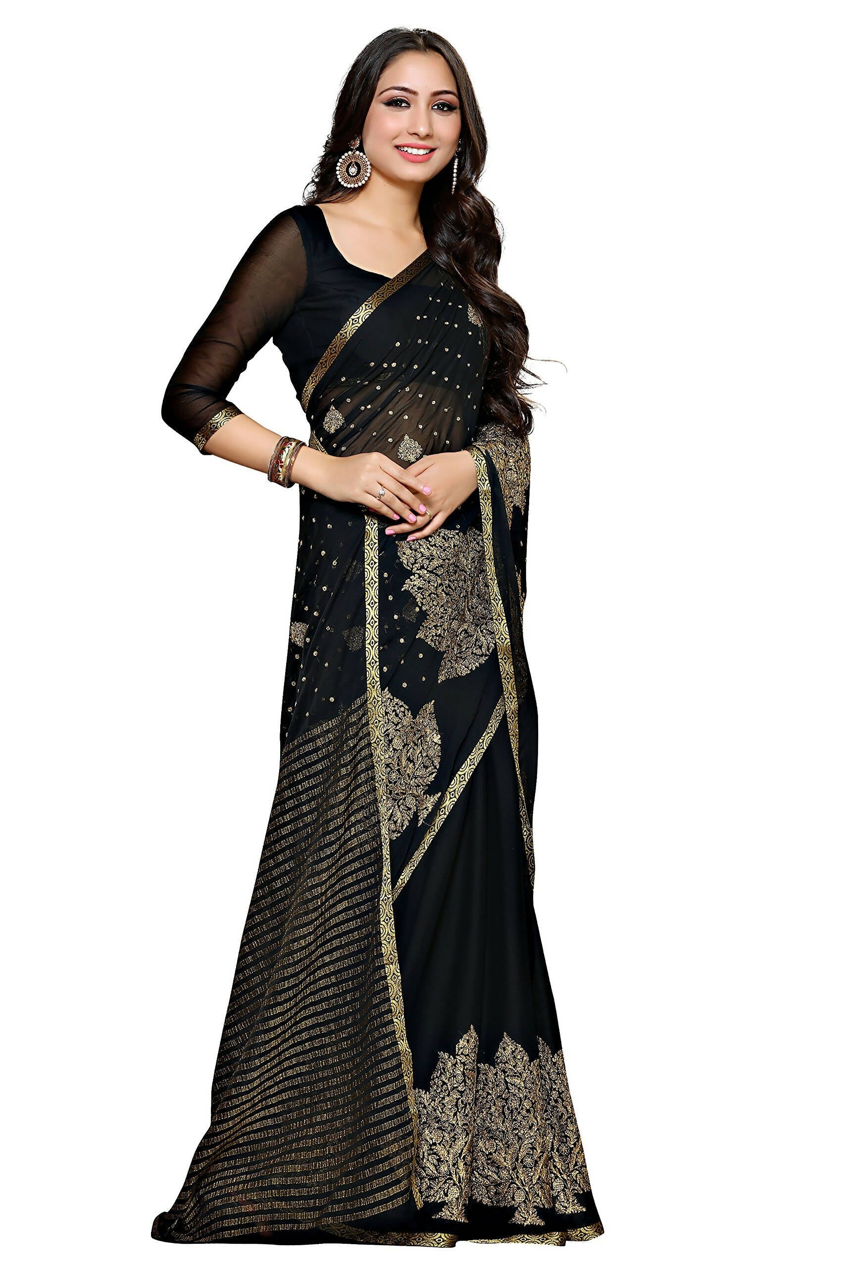 Mimosa Women's Banarasi Chiffon Black Saree