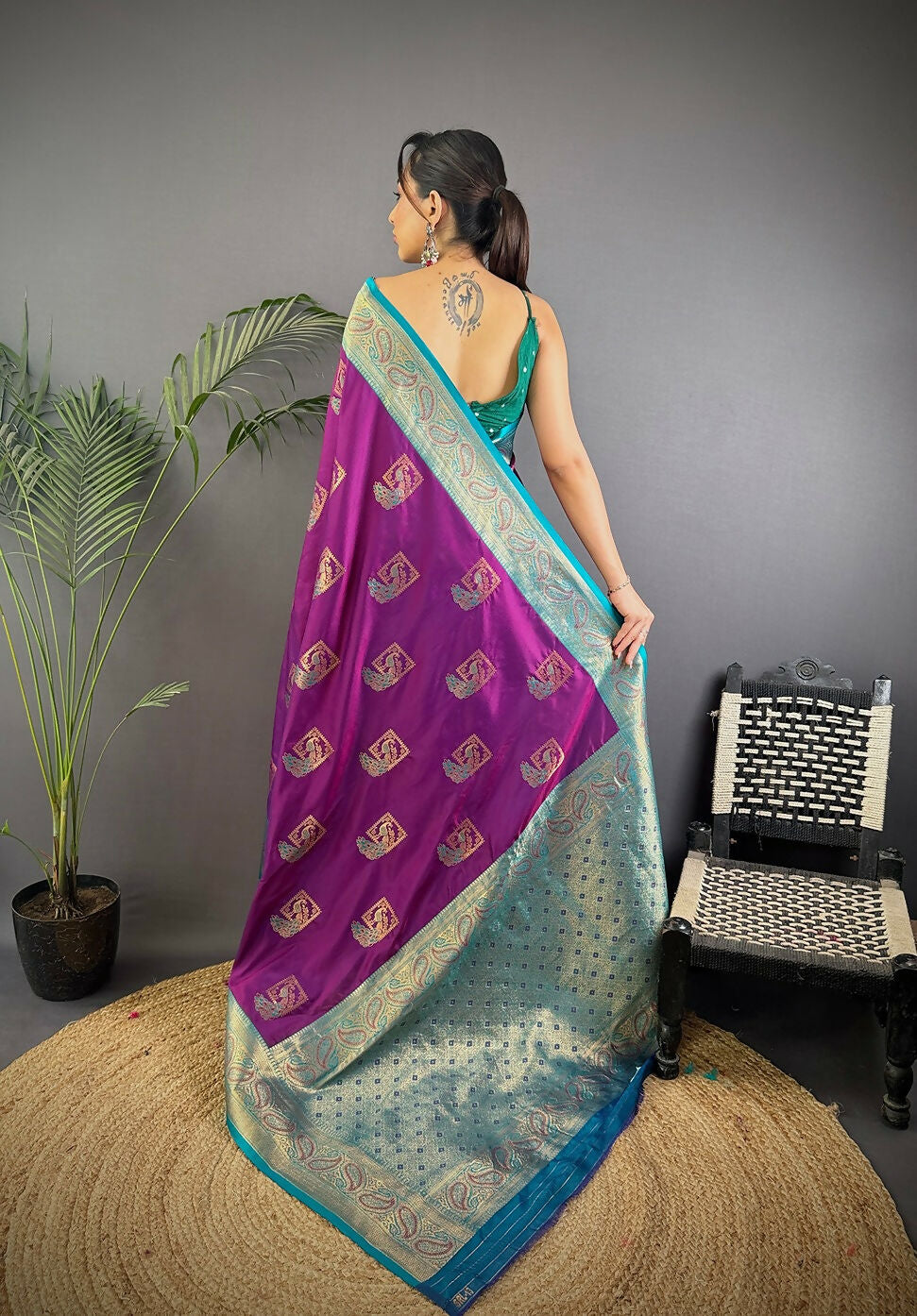 Joban Fashion Blue Peacock Banarasi Silk Sarees
