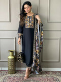 Partywear Designer Viscos Chanderi Black Stitched Suit With Dupatta - Tanisha