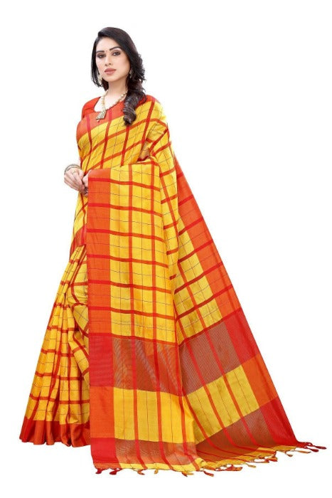 Vamika Yellow Cotton Silk Weaving Saree (SATURN YELLOW)
