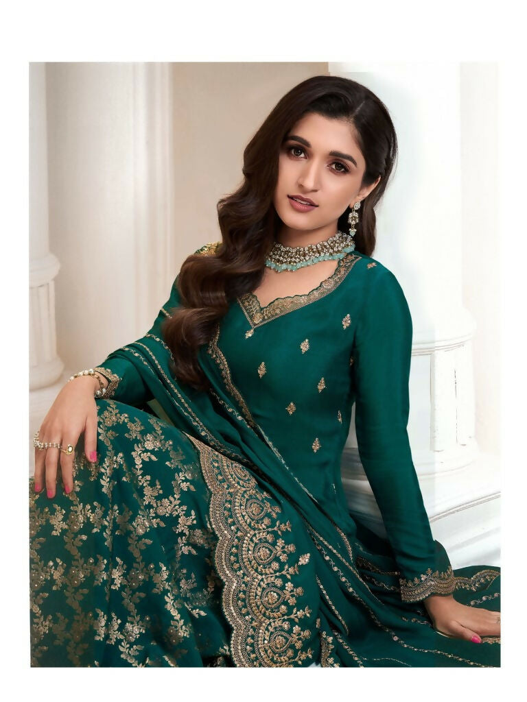 Vastranavya Exquisite Green Heavy Chinon with Embroidered & Sequins Work Salwar Suits