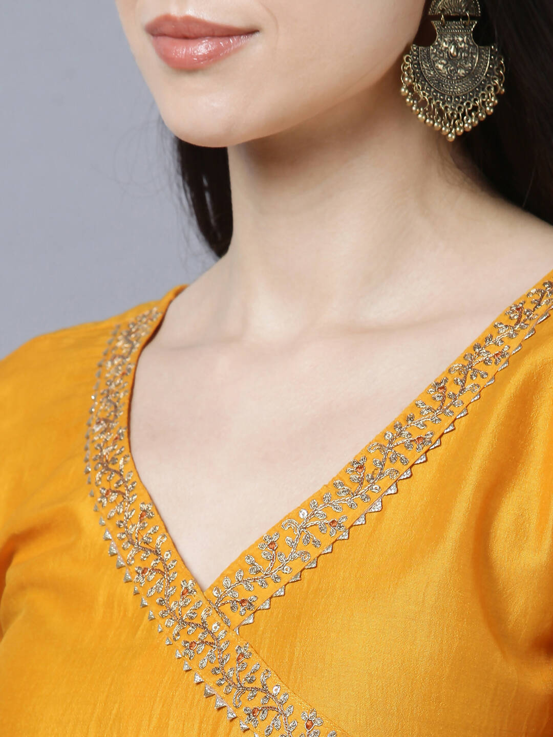 Myshka Stylish Mustard 3/4 Sleeve Women's Kurta Pant with Dupatta Set