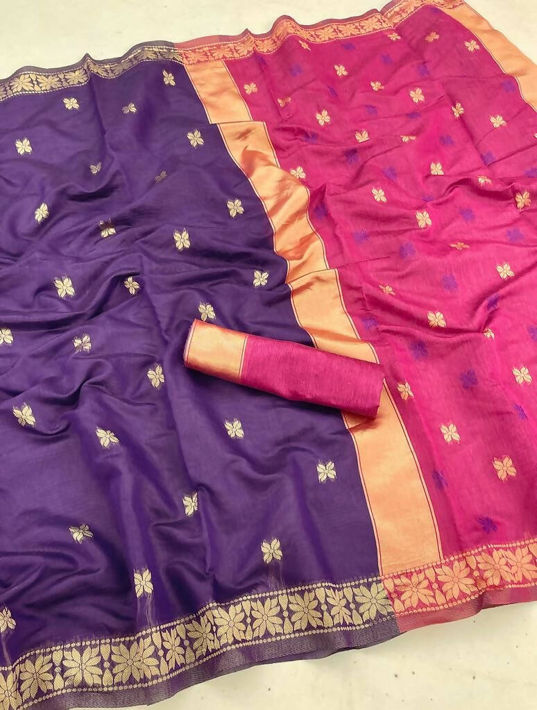 DEIANA'S Beautiful Designer Golden zari Soft Cotton Saree - Purple