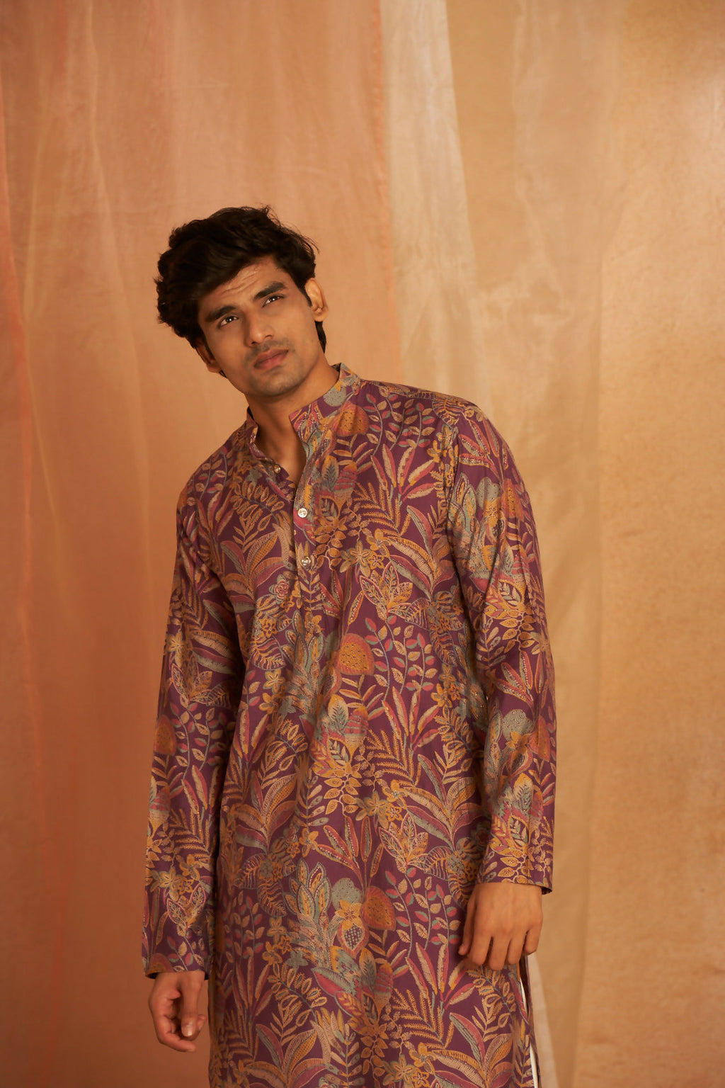 Purple Modal Silk Designer Printed Men's Kurta Set - Mahotsav