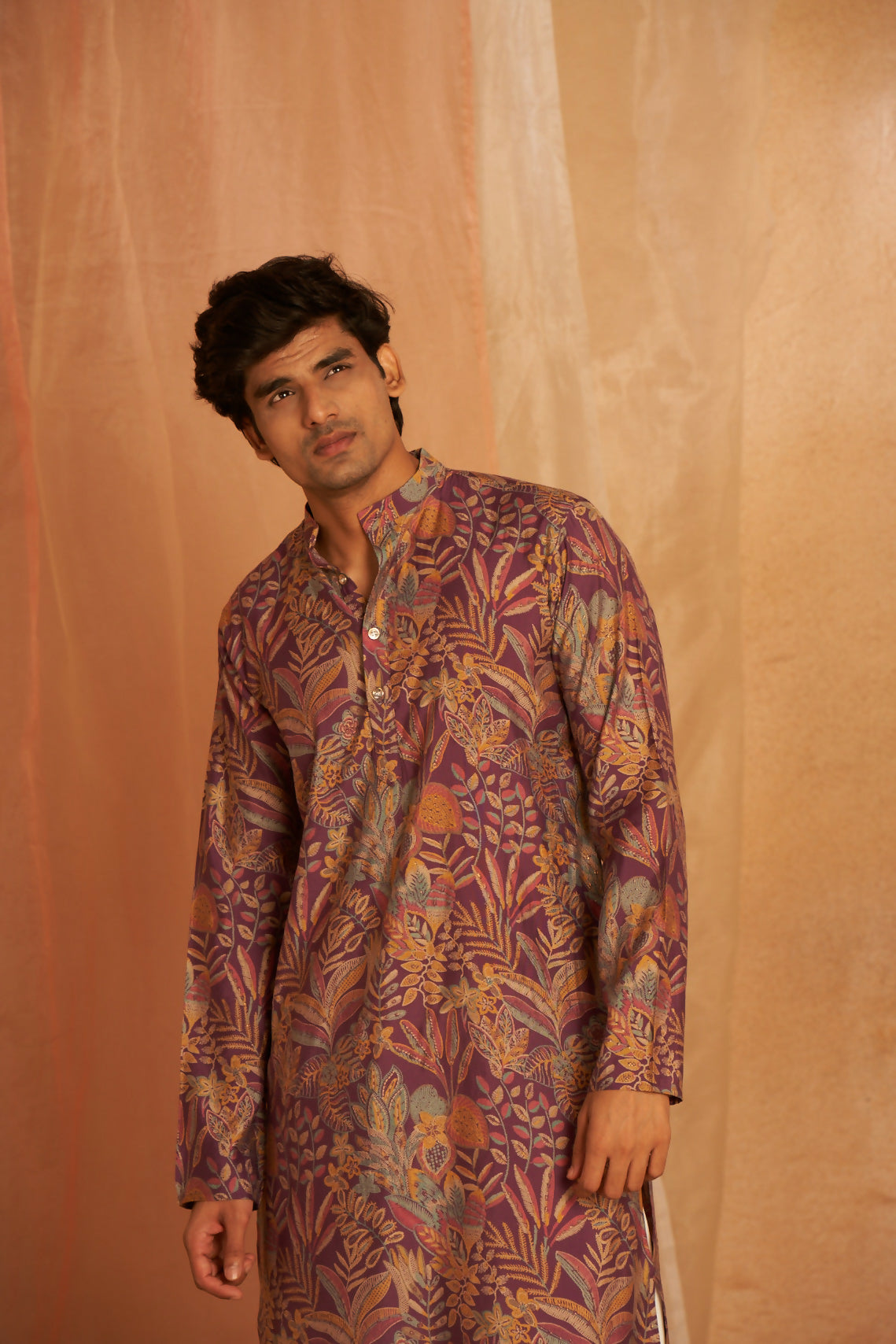 Purple Modal Silk Designer Printed Men's Kurta Set - Mahotsav