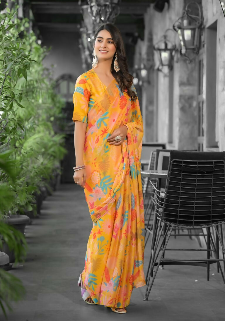 stylish Casual Yellow Imported georgette Ready to Wear Fancy Saree - Ashwini