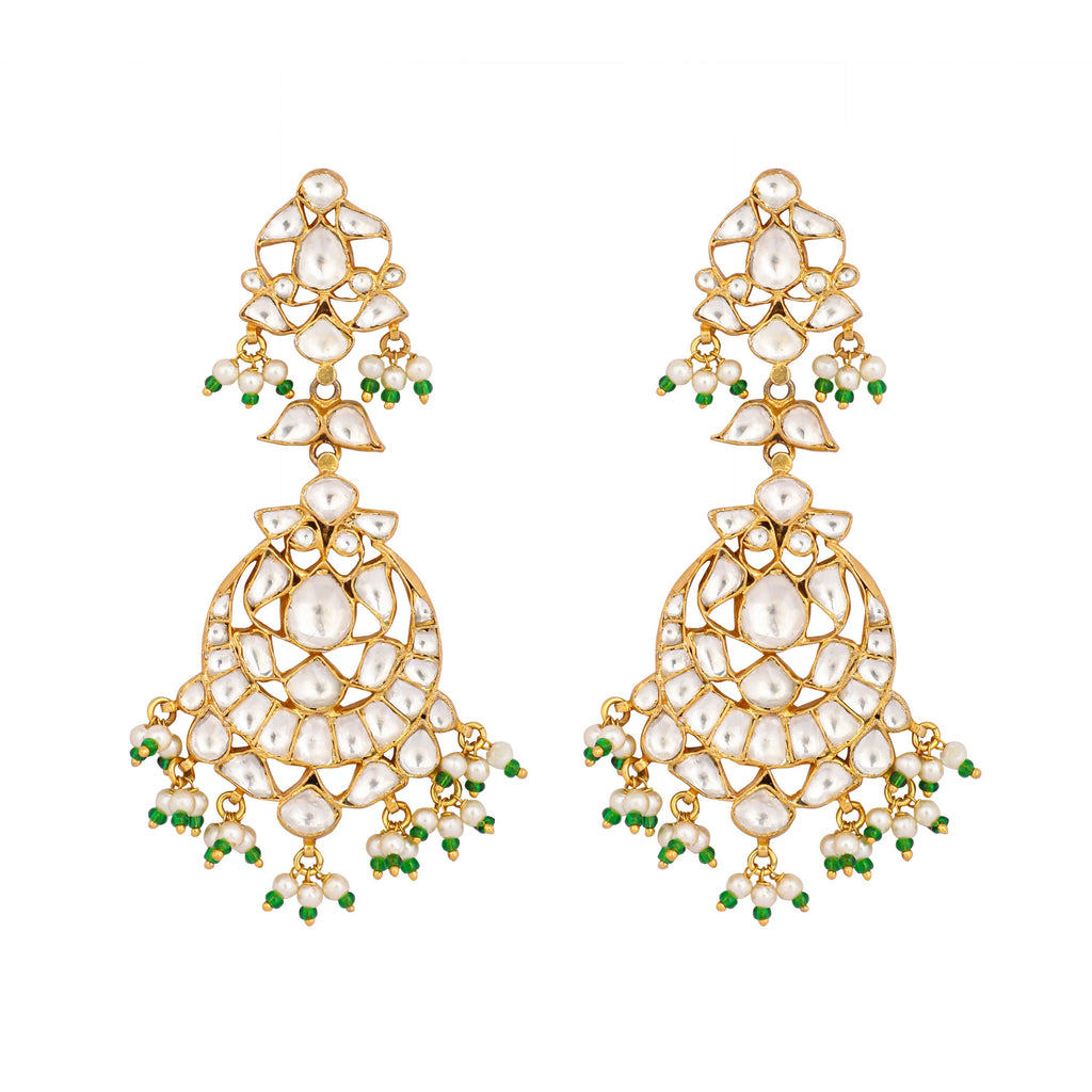 Nuyug 22K Gold Plated Chandbali Stone Drop Kundan Earrings