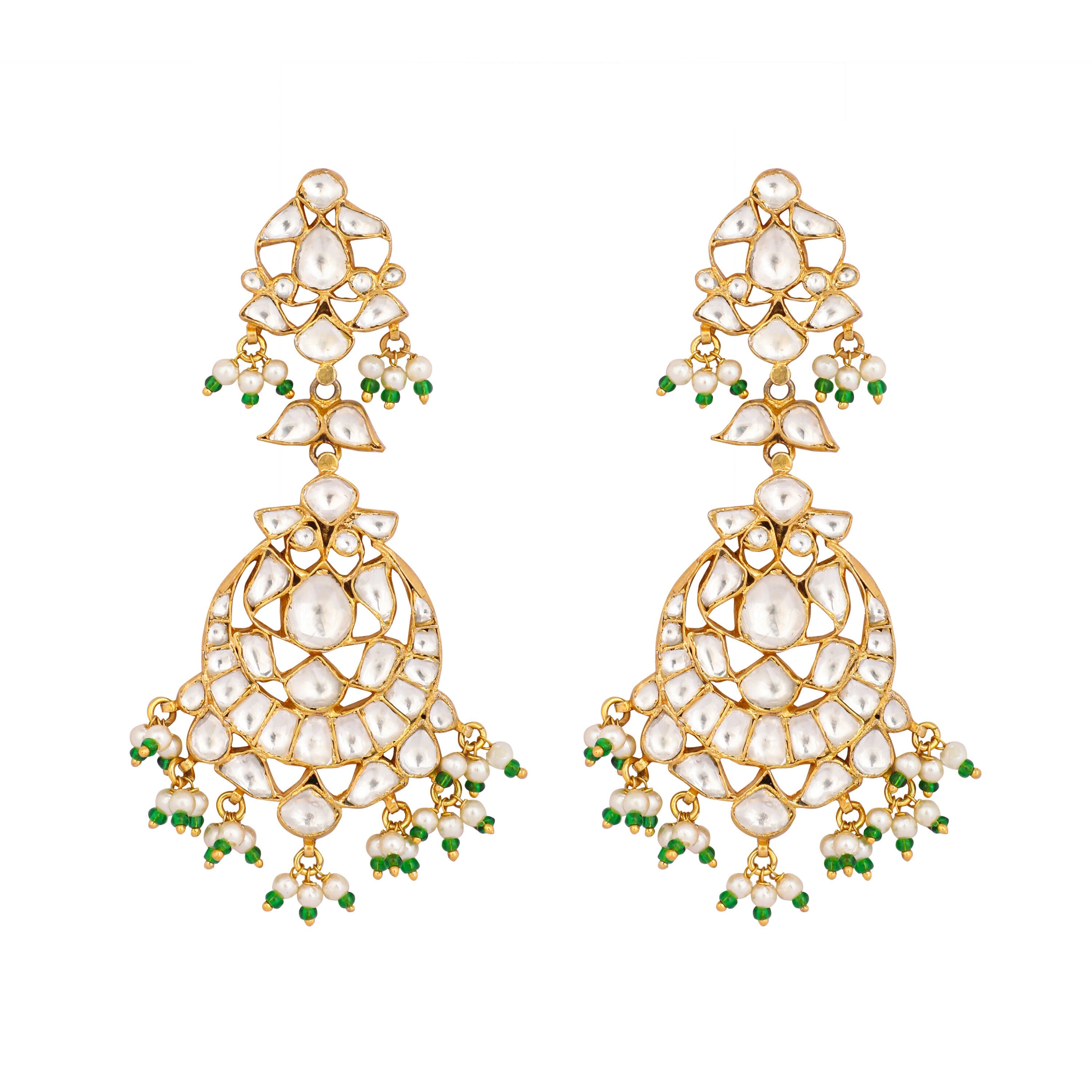 Nuyug 22K Gold Plated Chandbali Stone Drop Kundan Earrings
