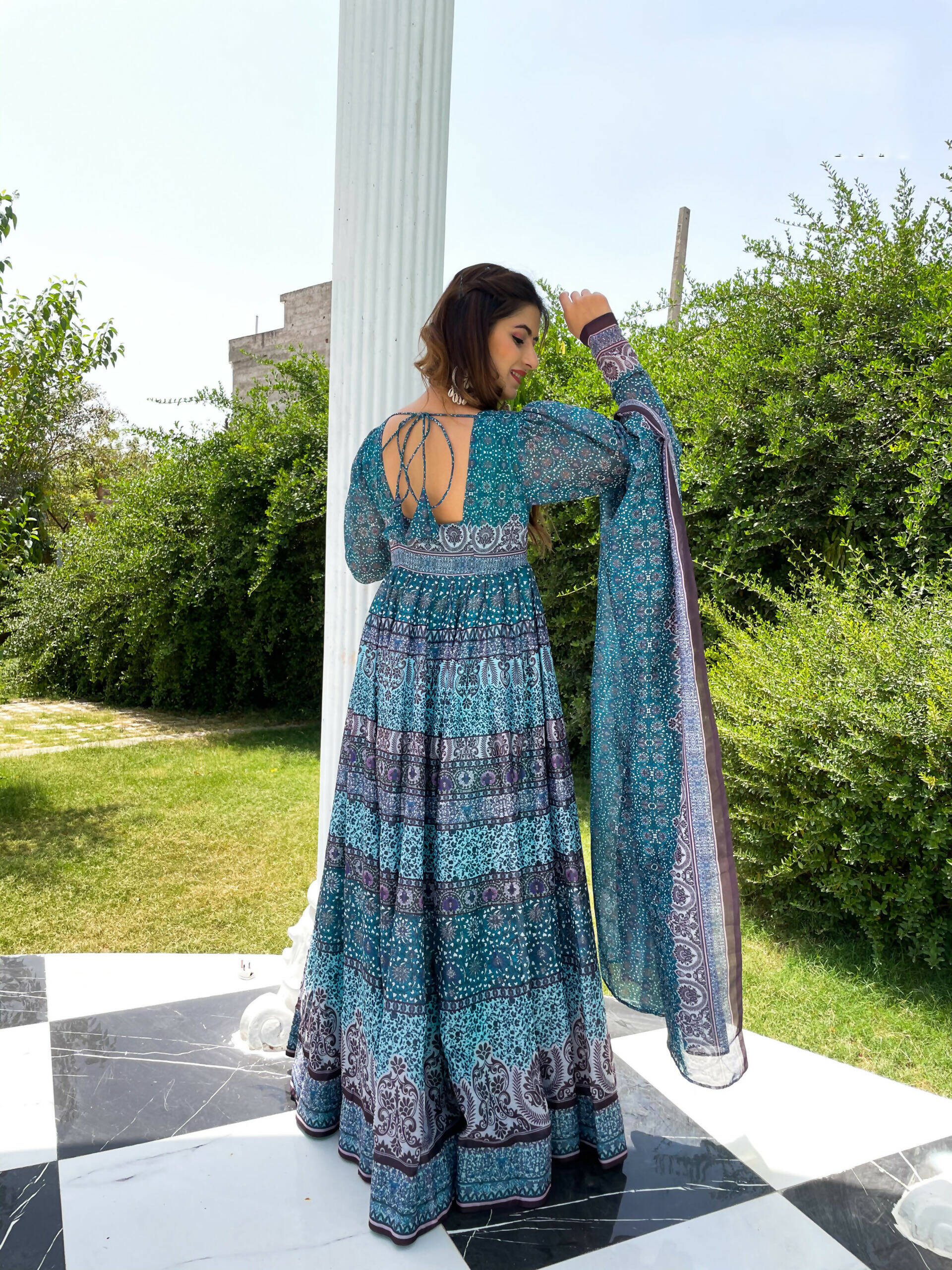 Partywear Designer Skyblue Chanderi Suit - Anbazaar