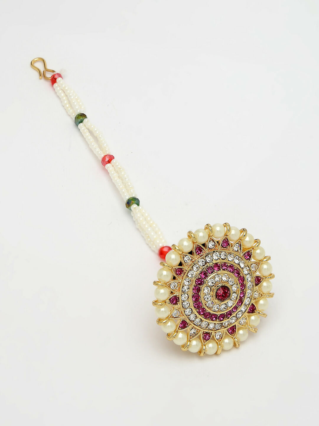 NVR Women's Gold-Polished CZ Stone-Studded Borla Maang Tikka