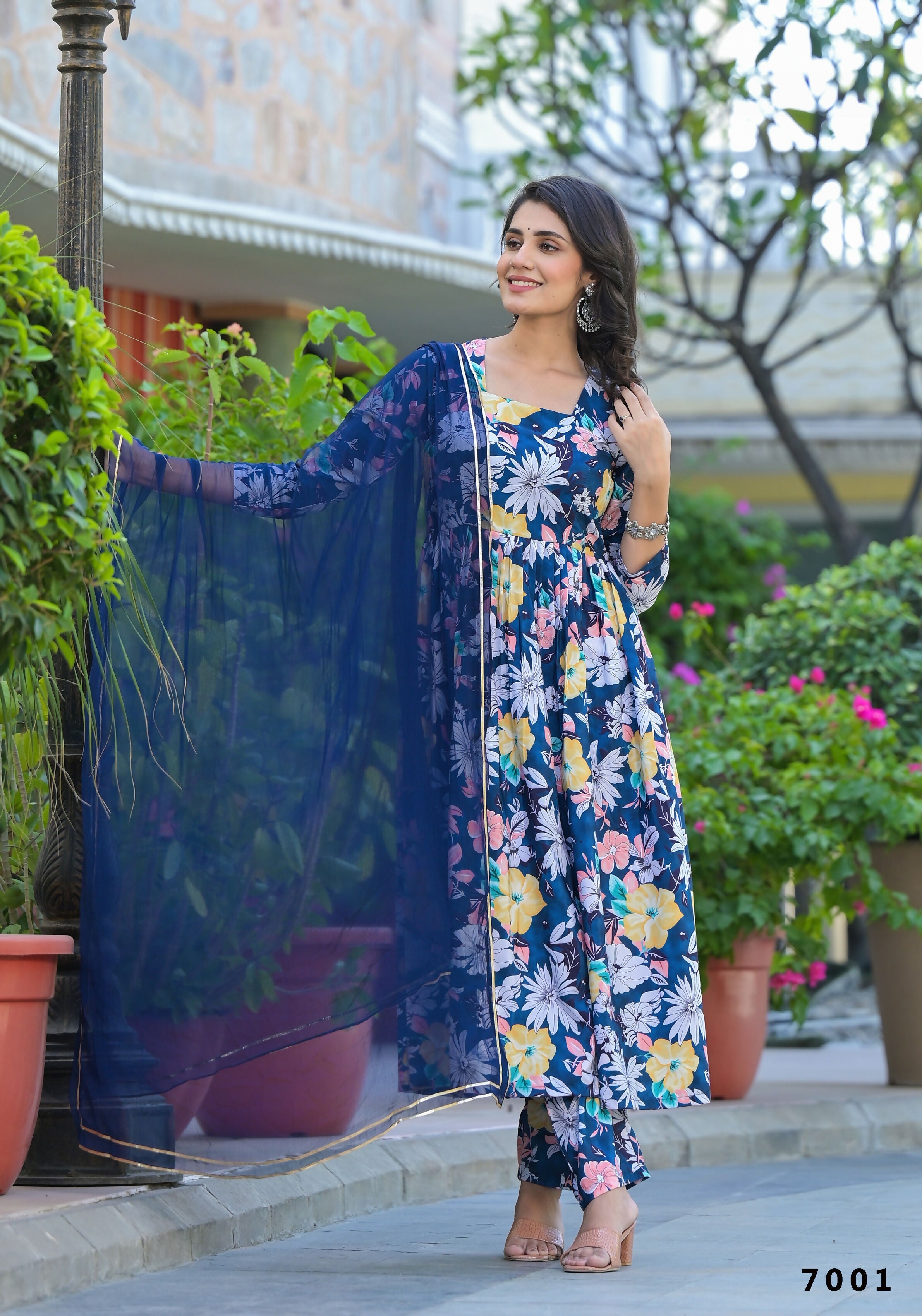 Designer Stylish Blue Ab Cotton Suit With Dupatta - Anbazaar