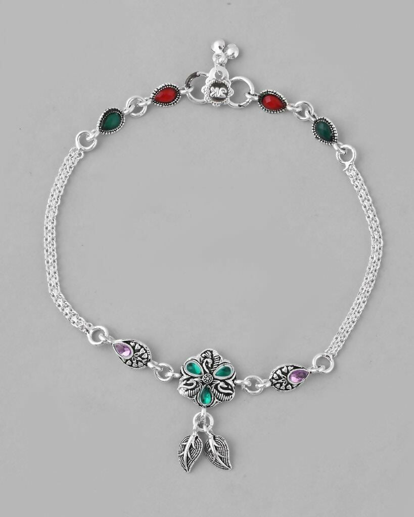 VOJ Set of 2 Traditional Stone Studded Flower Shaped Anklet