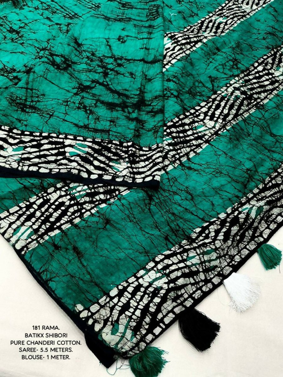Arfa Fashion House Rama Pure Chanderi Cotton Batik Printed Saree