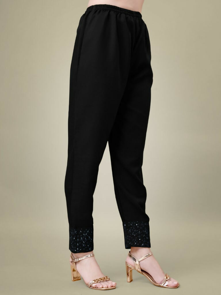 Jyoti Fashion Women's Black Cotton Blend Embroidery & Sequence work Kurta with Trouser & Dupatta