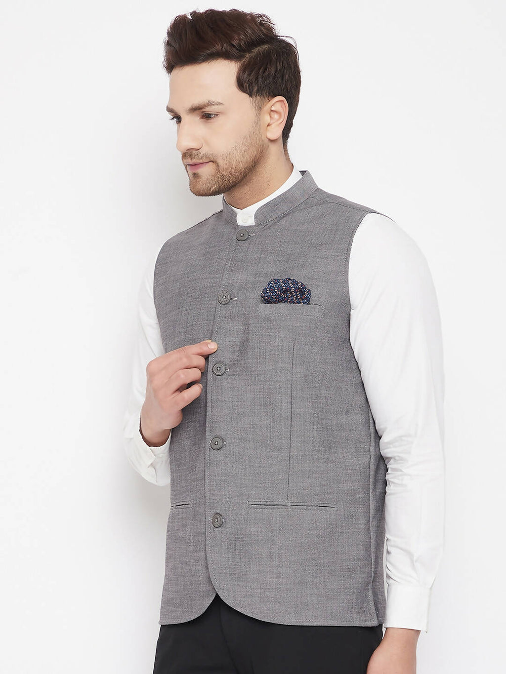 Even Apparels Grey Merino Men Woven Nehru Jacket NJW-PW690