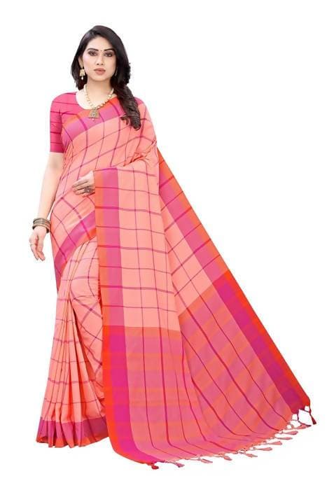 Vamika Peach Cotton Silk Weaving Saree (Goggle Peach)