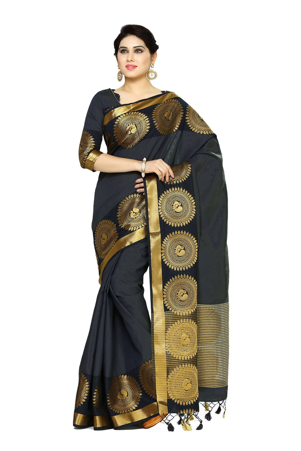 Mimosa Women's Banarasi Tussar Silk Black Saree