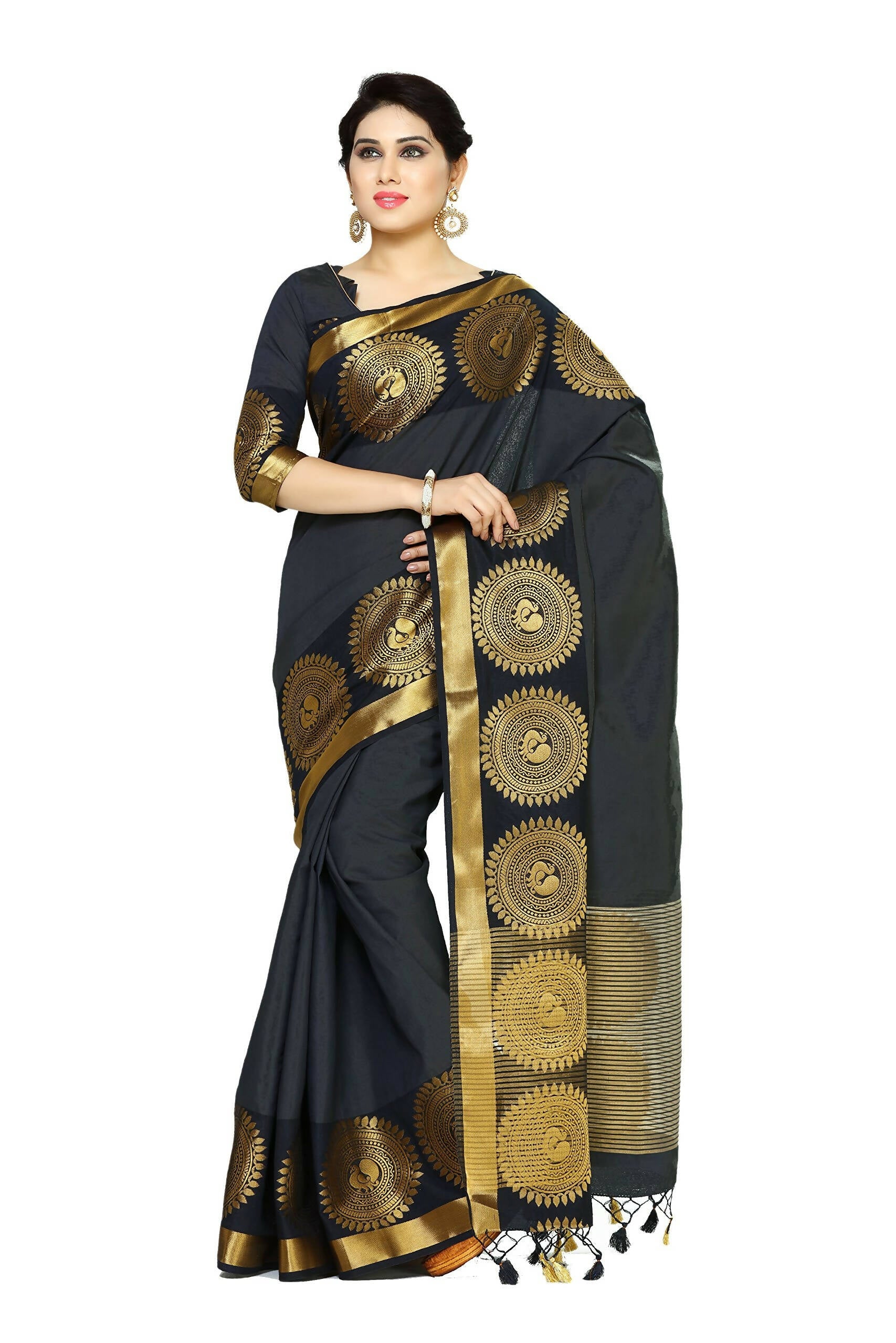 Mimosa Women's Banarasi Tussar Silk Black Saree