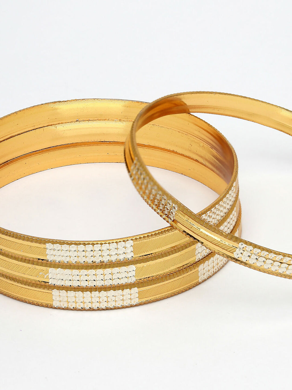 NVR Women's Set of 4 Gold-Polished CZ-Studded Traditional Bangles