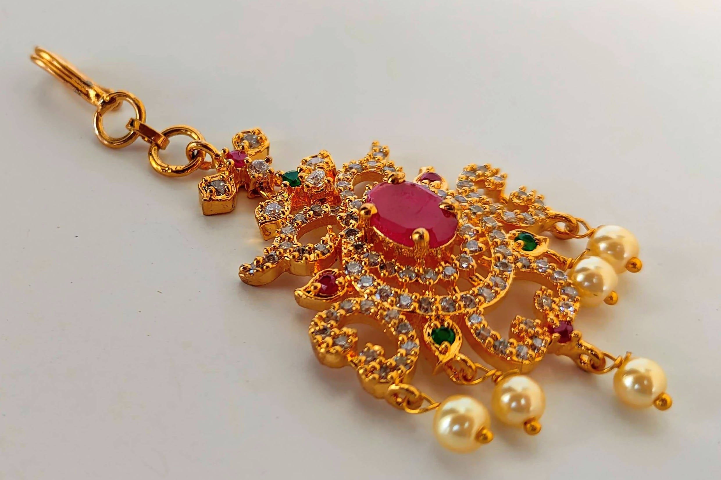 Multicolor AD Ruby Short Length Maang Tikka