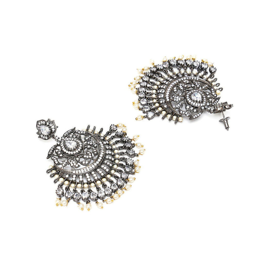 Diamond Earrings with Matching Maang Tikka- Ruby Raang
