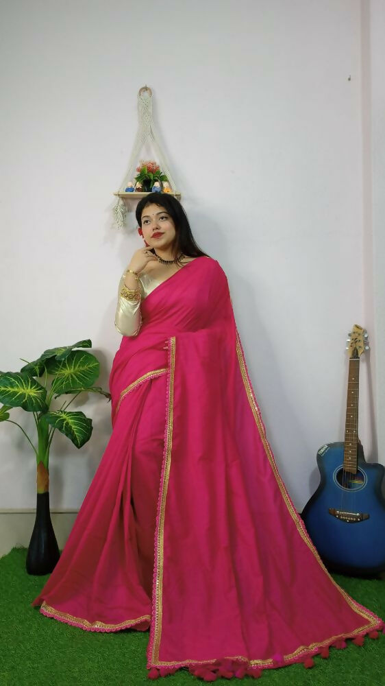 Exclusive Collection Beautiful Khadi Cotton Handloom Saree With Beautiful Zari Border - Pink