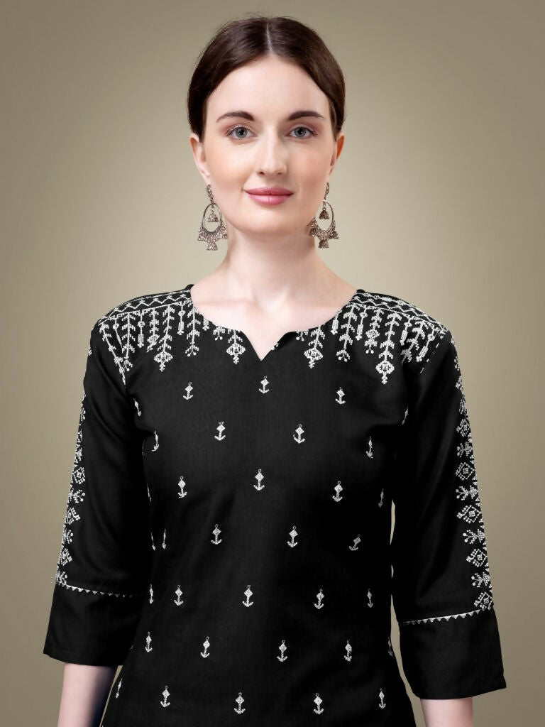 Jyoti Fashion Women's Black Cotton Blend Embroidery & Sequence work Kurta with Trouser & Dupatta