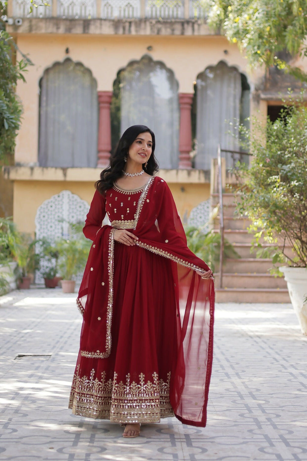 Joban Fashion Maroon Georgette Sequence Embroidery Work Kurta Set