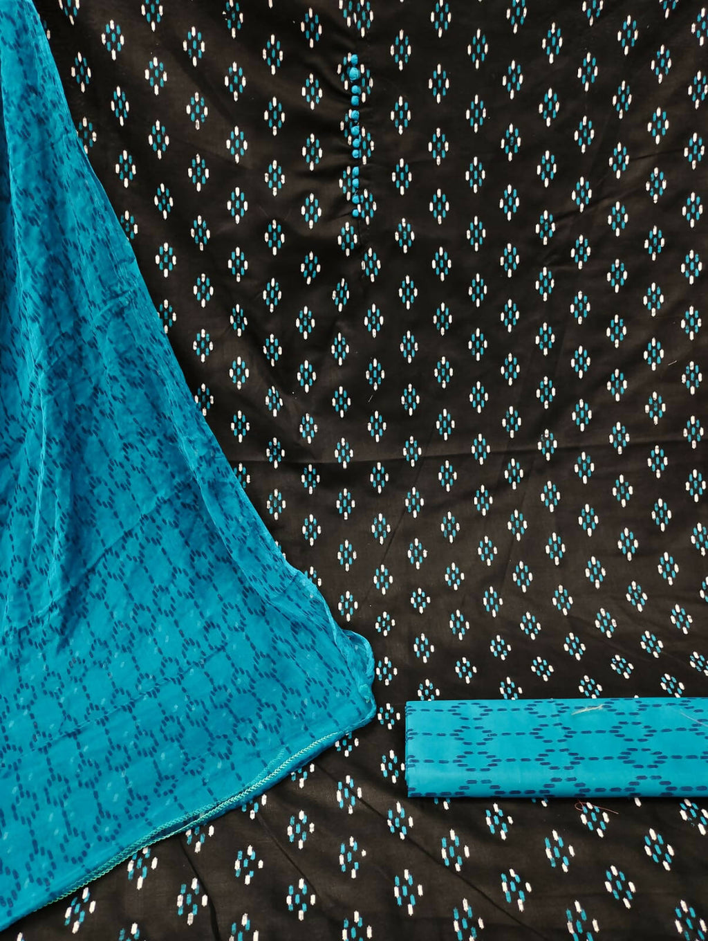 Black Cotton Printed Unstitched Dress Material - Amara