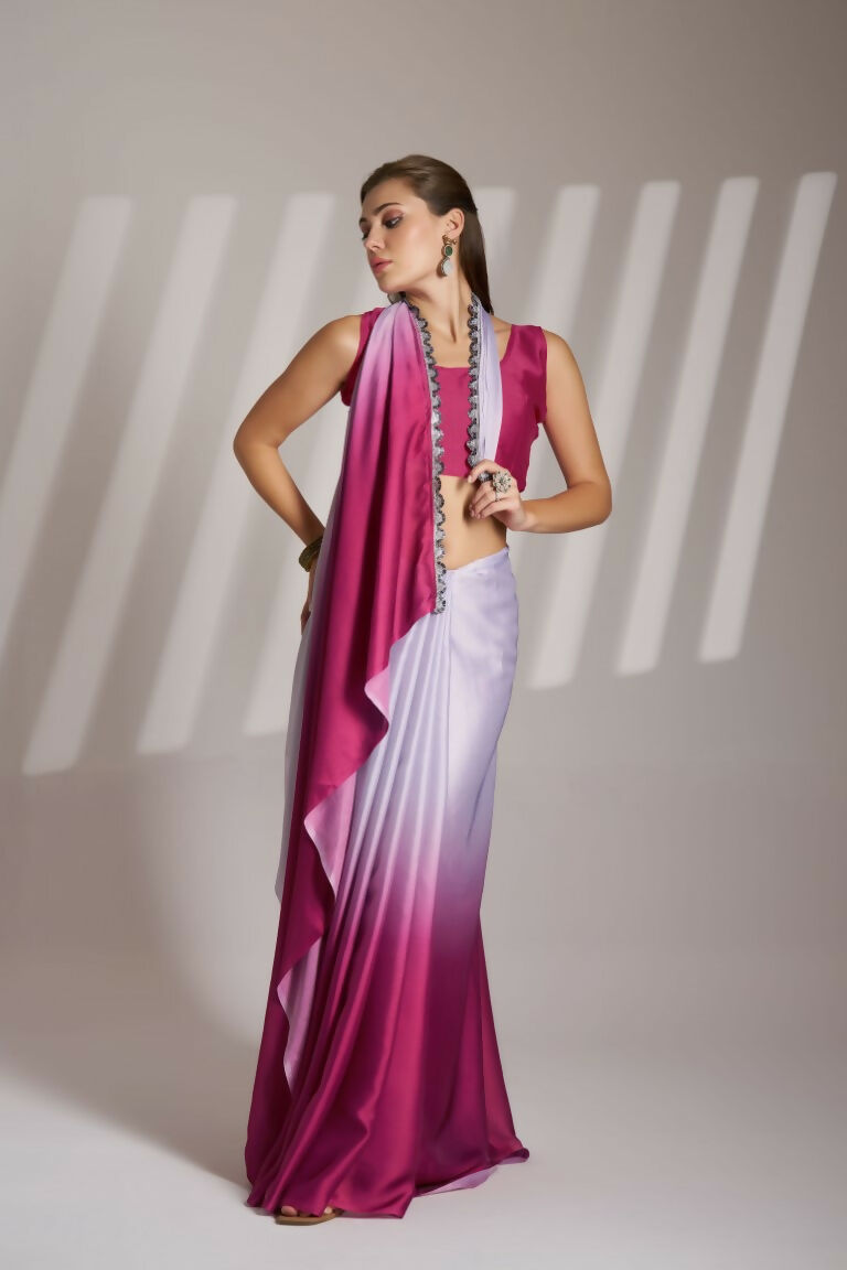 Lavender Chinon Solid Fancy Designer Saree - Nafisa