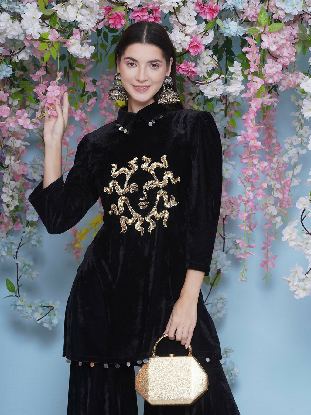 Joban Fashion Black Velvet Sharara Set