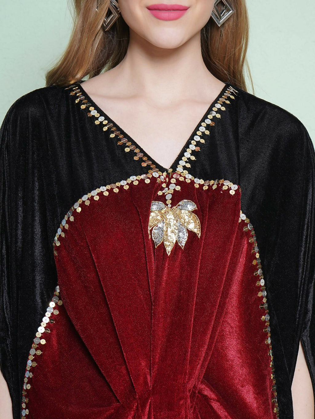 Joban Fashion Black And Maroon Hand Embellished Gown