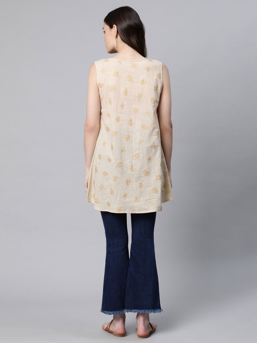 Ahalyaa Women Beige Pure Cotton Floral Printed Tunic